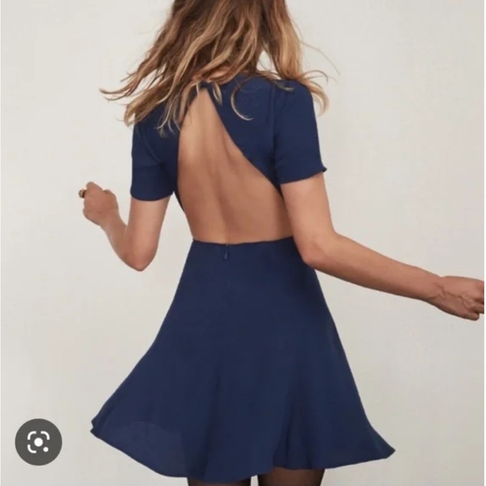 Reformation Henry Fit and Flare Open Back Mini Dress - Sapphire Blue - Size 4